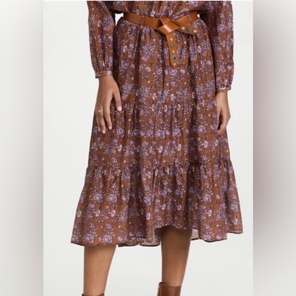 XiRENA Brown Floral High-Low Skirt with Lavender Print